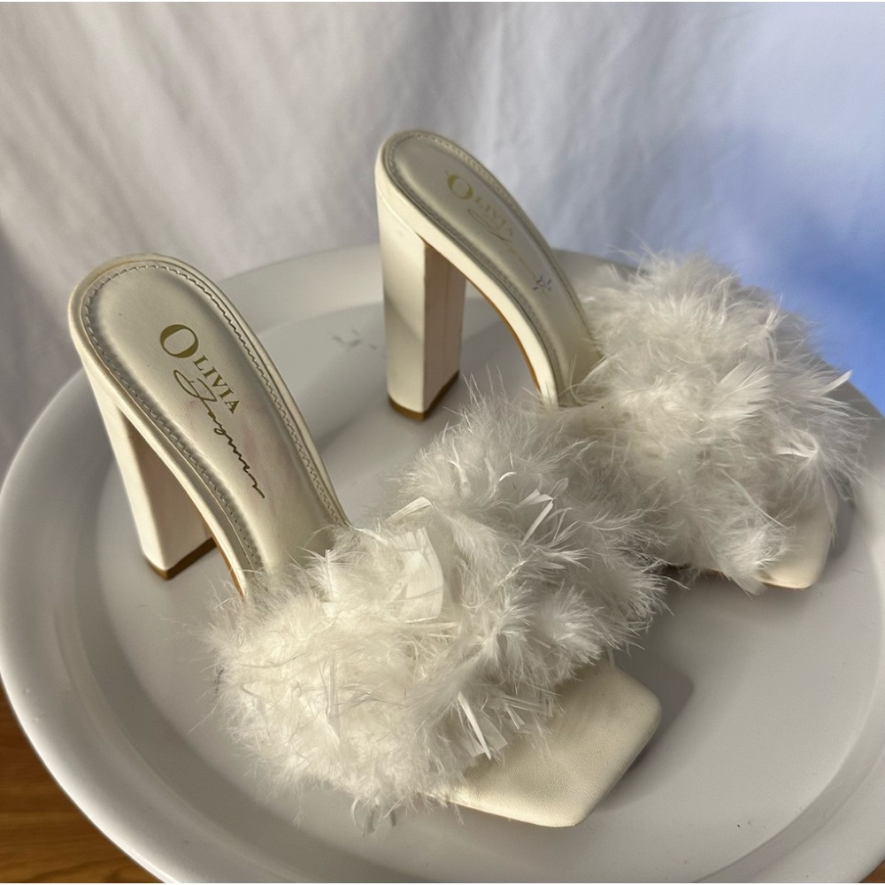 Off White Fuzzy Heel Sandals